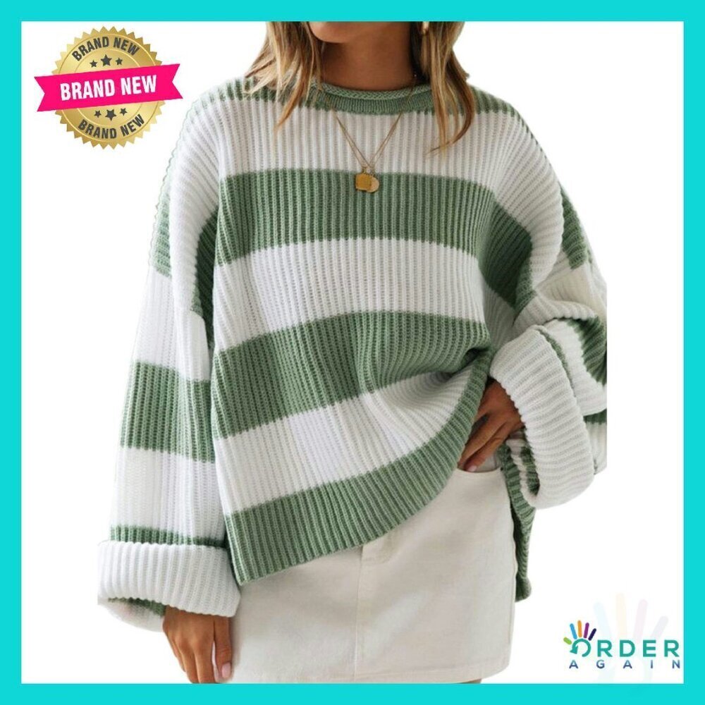 Oversized Striped Pullover Sweater Long Sleeve Y2K Chic Comfy Knitted Loose Fit